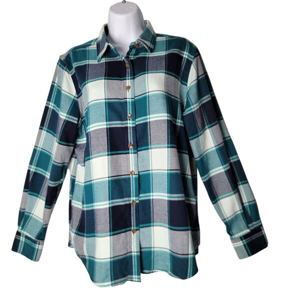 Lands’ End Flannel Plaid Button Shirt Women’s 12P Outdoor Fall Layering Hiking - Picture 1 of 8